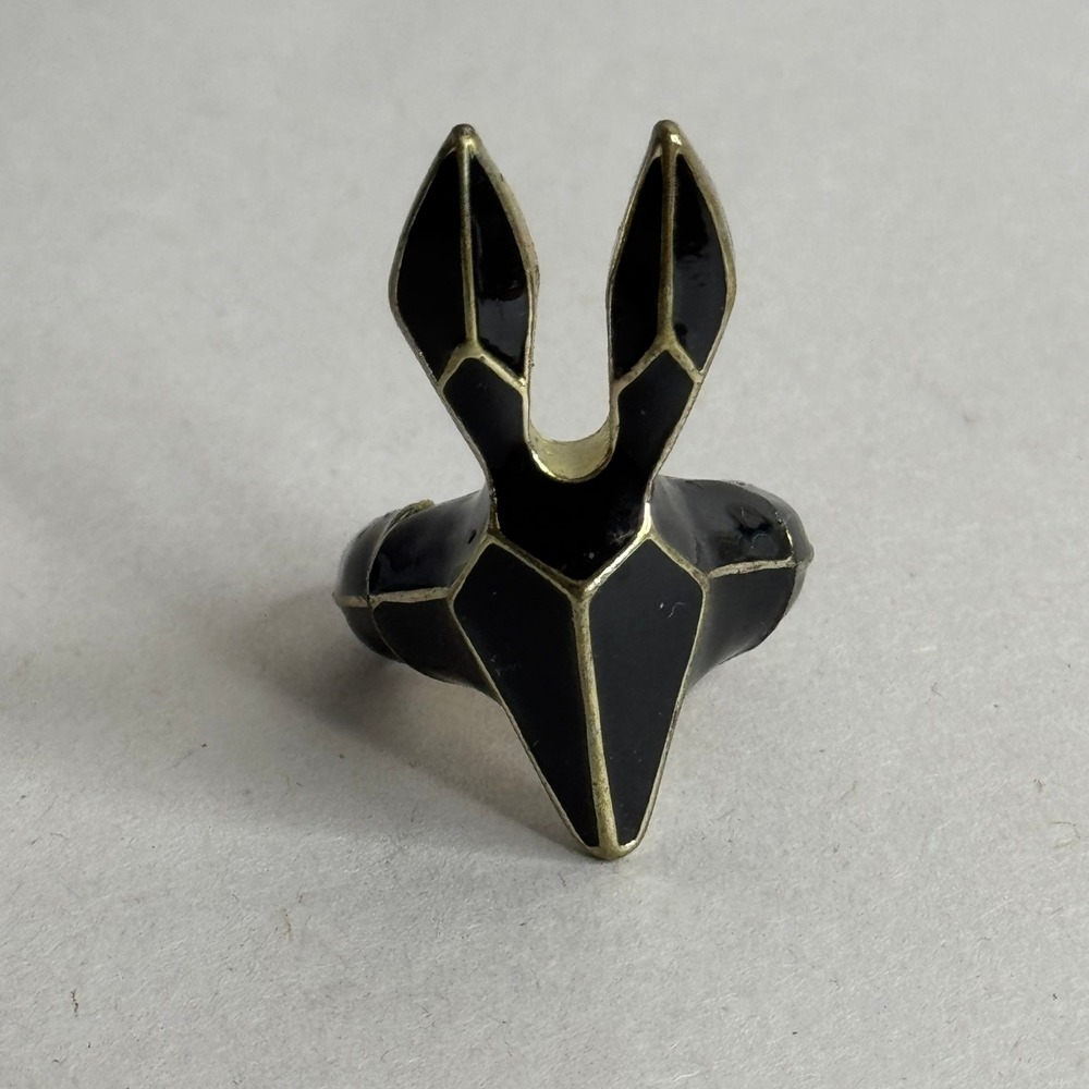 Black Enamel 3D Animal Head Ring Anubis Fox Rabbit Gothic Stretch Expandable